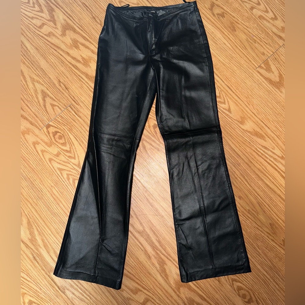 black leather flare pants